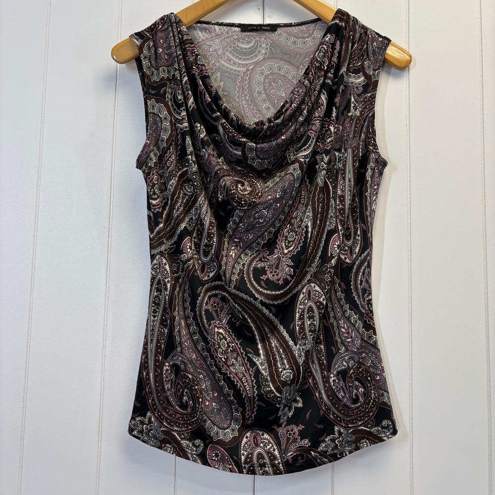 Jennie & Marlis Y2K Paisley Cowl Neck Tank Top Size L Boho Psychedelic Earthy